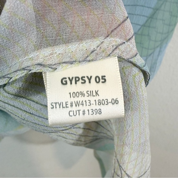 Gypsy 05 Blue Silk Blouse Size S Poncho Cap Sleeve Coverup Sheer Casual Summer - Picture 7 of 9